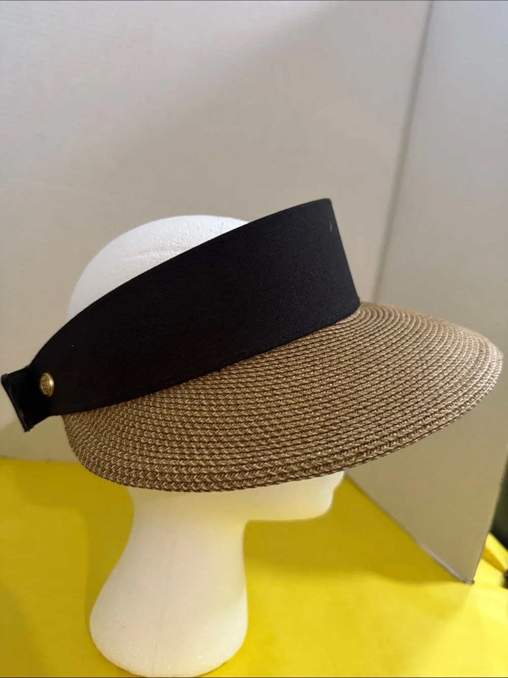 Eric Javits Black Band and Natural Straw Visor with Gold Accent - Picture 4 of 5
